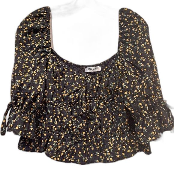 ASOS Saint Genies Plus puff sleeve ruched sweetheart neck top floral size 14 - Picture 1 of 7